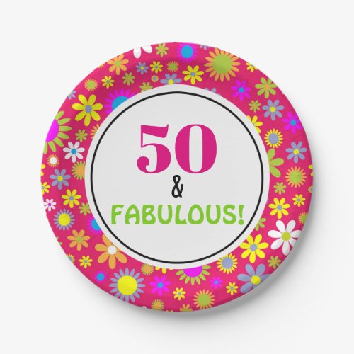 50th Birthday Party Fabulous Pink Vintage Floral Paper Plates