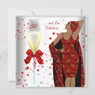 50th Birthday Party Fabulous Retro Diva Red White Invitation