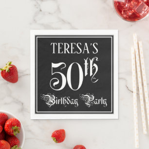 50th Birthday Party — Fancy Script + Custom Name Napkins