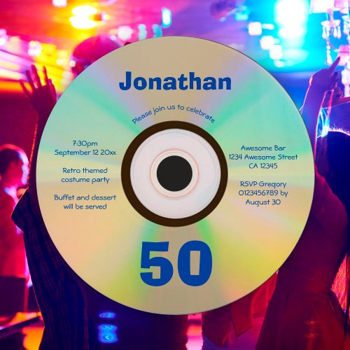 50th Birthday Party Faux CD Retro 90s music Invitation