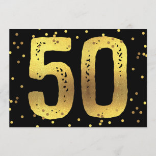 50th Birthday Party Faux Gold Foil Confetti Black Invitation