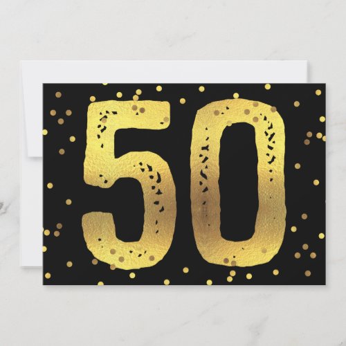 50th Birthday Party Faux Gold Foil Confetti Black Invitation