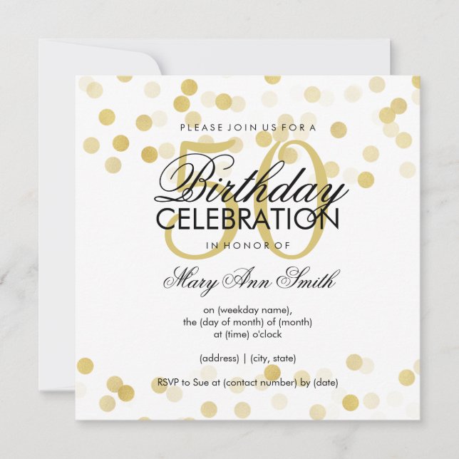 50th Birthday Party Faux Gold Foil Glitter Lights Invitation (Front)