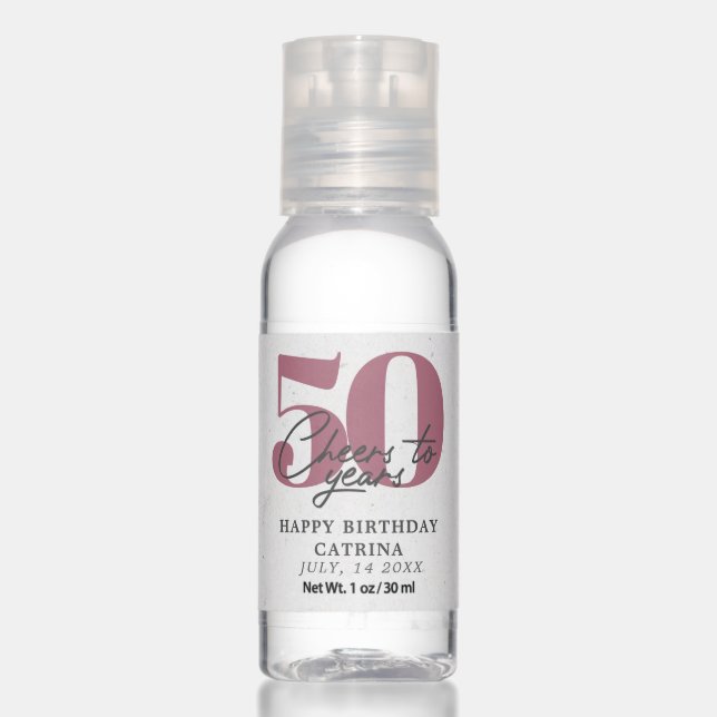 50th Birthday Party Favor Cassis Purple Hand Sanitizer (Front)