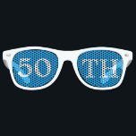 50th Birthday Party Favor Cool Blue White Retro Sunglasses<br><div class="desc">50th birthday party shades for an awesome fiftieth bday or anniversary bash. Cool blue party favor glasses with cute white text. Festive sunglasses for someone turning 50. Celebrate being 50!</div>
