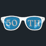 50th Birthday Party Favor Cool Blue White Retro Sunglasses<br><div class="desc">50th birthday party shades for an awesome fiftieth bday or anniversary bash. Cool blue party favor glasses with cute white text. Festive sunglasses for someone turning 50. Celebrate being 50!</div>