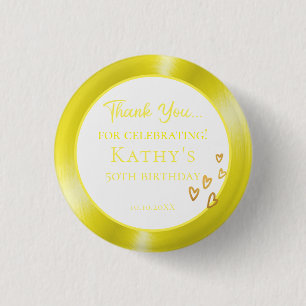 50th Birthday Party Favor Gold Hearts Button