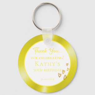 50th Birthday Party Favor Gold Hearts Keychain