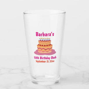 50th Birthday Party Favor Pink Cake Beer Pint Glass