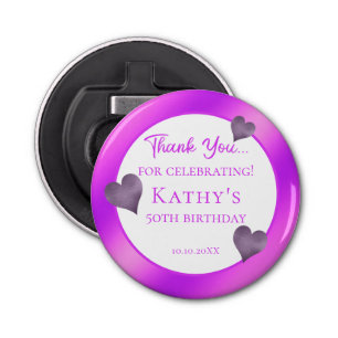 50th Birthday Party Favor Purple Hearts Bottle Opener