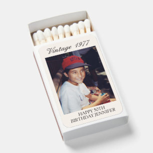 50th Birthday Party Favor Retro Baby Photo Vintage Matchboxes