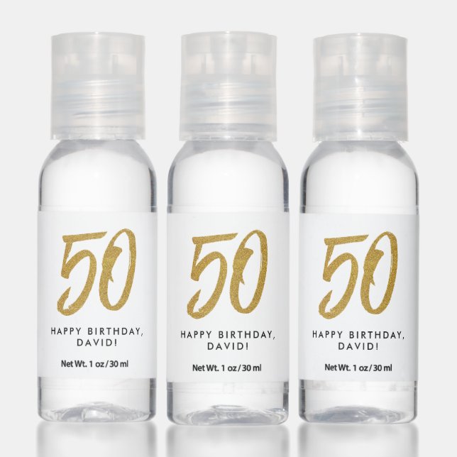 50th birthday party favor white gold hand sanitizer (Set)