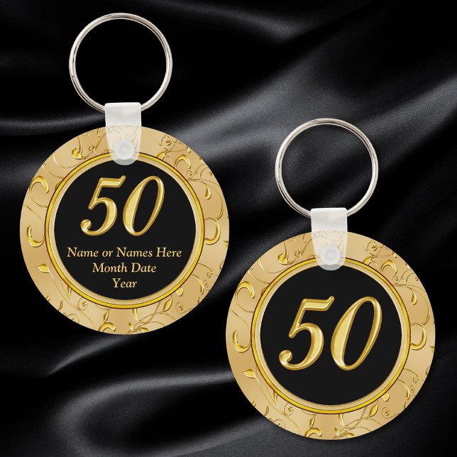 50th Birthday Party Favors 50th Anniversary Favors Keychain (50th anniversary favors. Golden wedding anniversary favors and party supplies. Gifts for guests. )