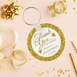 50th Birthday Party Favors Gold Glitter Thank You Keychain