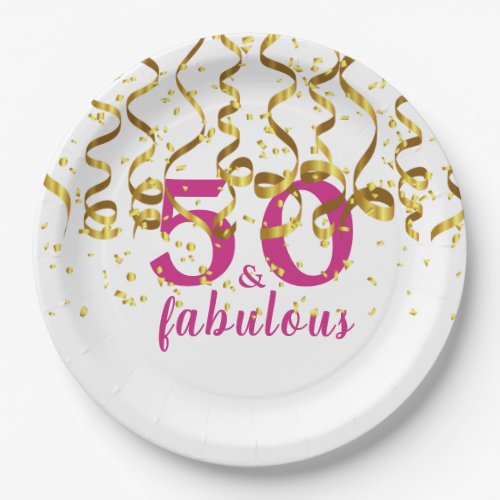 50th Birthday PartyFifty and FabulousPink White Paper Plates