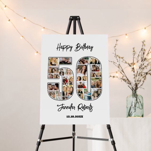 50th Birthday Party Fifty Custom Photo Collage Foam Board (In Situ (Stand))