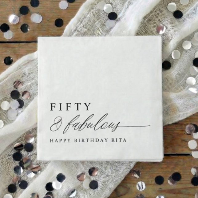 50th Birthday Party Fifty & Fabulous Modern Napkins (50 & Fabulous Birthday Party Napkins - Elegant Modern Calligraphy Script)
