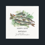 50th Birthday Party | Fishing Fish Napkins<br><div class="desc">Watercolor Fish Design  . Ideal for the person in your life who loves to fish . This is template ready for you to add your details to . If you would like to change the font style or color click customize further at the end of the template .</div>