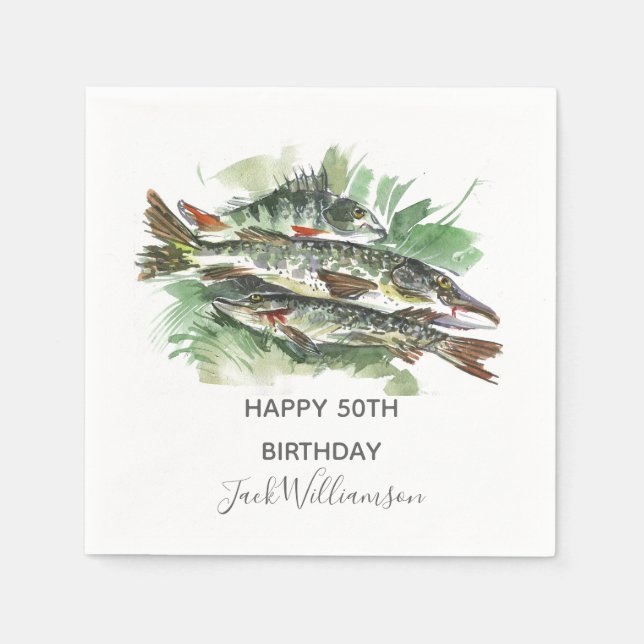 50th Birthday Party | Fishing Fish Napkins (Front)
