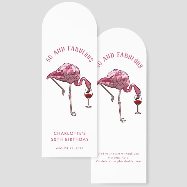 50th Birthday Party Flamingo Novelty Swag Bookmarks (Front & Back)
