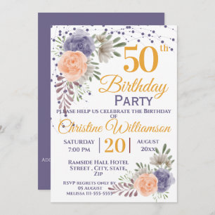 50th Birthday Party Floral Peony Purple Invitation