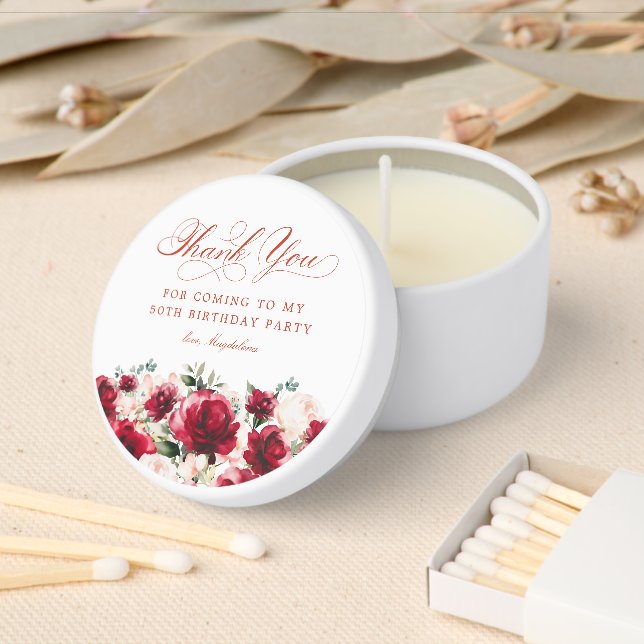 50th Birthday Party Floral Personalized Thank You Mini Candle Favors (Insitu)