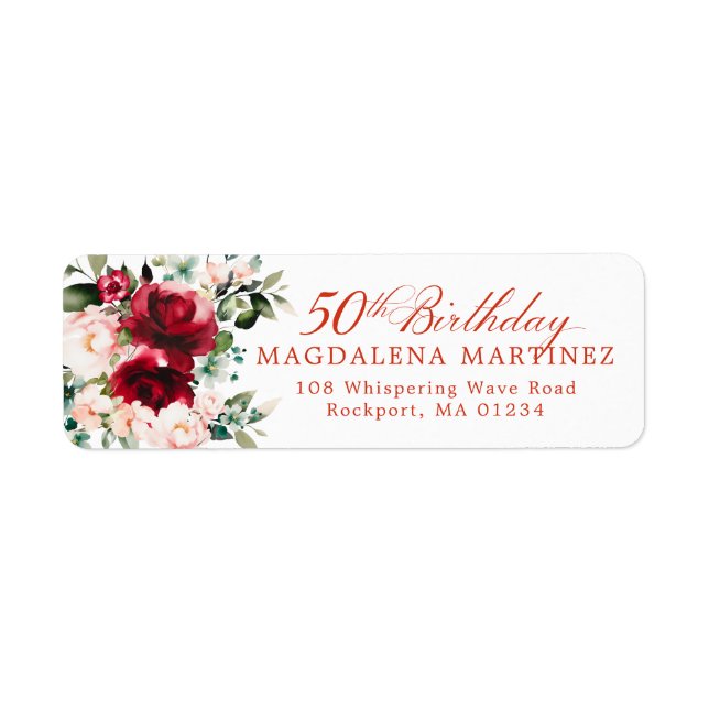 50th Birthday Party Floral Return Address Label (Front)