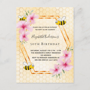 50th birthday party florals tea party invitation postcard