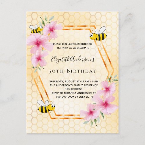 50th birthday party florals tea party invitation postcard