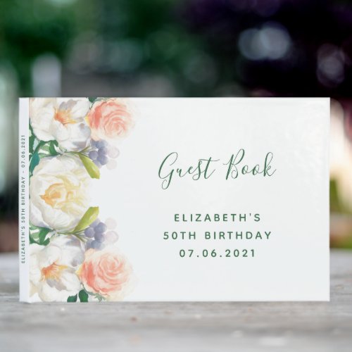 50th birthday party florals white blush pink name guest book