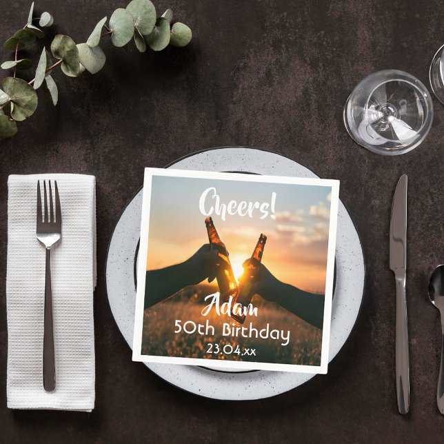 50th birthday party for guys cheers beer napkins (Creator Uploaded)