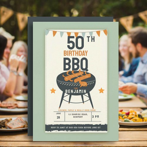50th Birthday Party for Men Backyard BBQ Rustic Invitation
