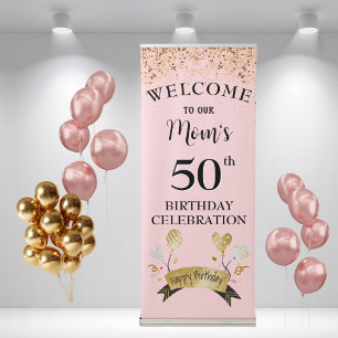 50th Birthday Party for Mom Retractable Banner