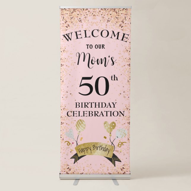 50th Birthday Party for Mom Retractable  Retractable Banner (Front)