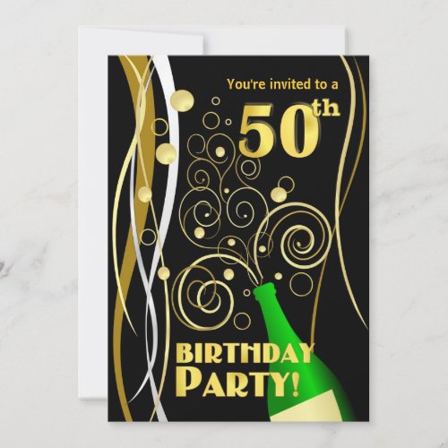 50th Birthday Party - Fun and Festive Champagne Invitations