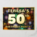 [ Thumbnail: 50th Birthday Party — Fun, Colorful Fireworks Look Invitation ]