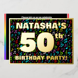 50th Birthday Party — Fun, Colorful Music Symbols Foil Invitation
