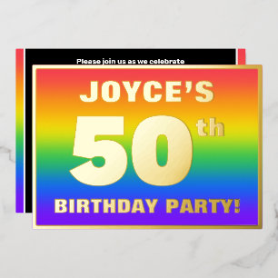 50th Birthday Party: Fun, Colorful Rainbow Pattern Foil Invitation