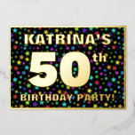 [ Thumbnail: 50th Birthday Party — Fun, Colorful Stars Pattern Invitation ]