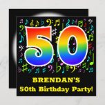 [ Thumbnail: 50th Birthday Party: Fun Music Symbols, Rainbow 50 Invitation ]