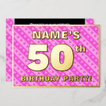 [ Thumbnail: 50th Birthday Party — Fun Pink Hearts and Stripes Invitation ]