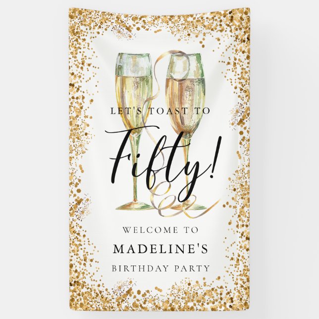 50th Birthday Party Gold Banner (Vertical)