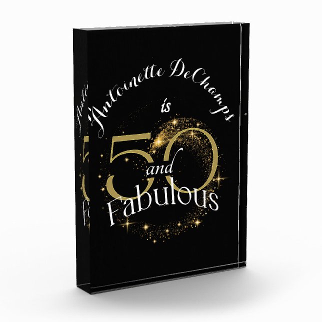 50th Birthday Party Gold Black 50 and Fabulous  Photo Block (Left)