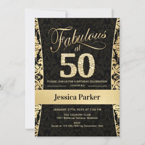 50th Birthday Party _ Gold Black Invitation