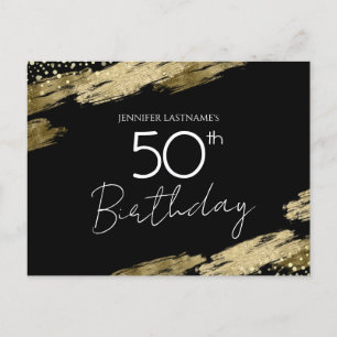 50th Birthday Party Gold Black Invitation Postcard