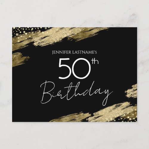 50th Birthday Party Gold Black Invitation