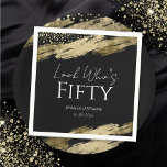 50th Birthday Party Gold Black Look Who's Napkins<br><div class="desc">Elegant Faux gold foil paint splatters design. All text is adjustable and easy to change for your own party needs. Great elegant 50th birthday template design. Fancy Birthday party Napkins. Black and gold</div>