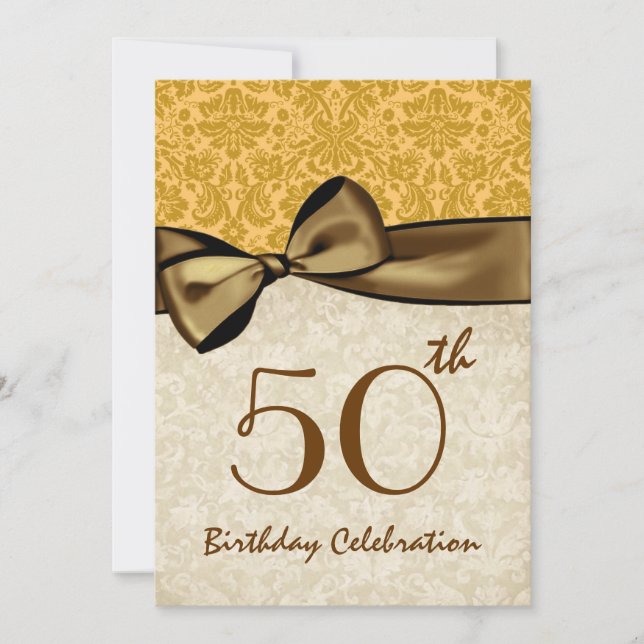 50th Birthday Party GOLD Damask Bow Template W844 (Front)