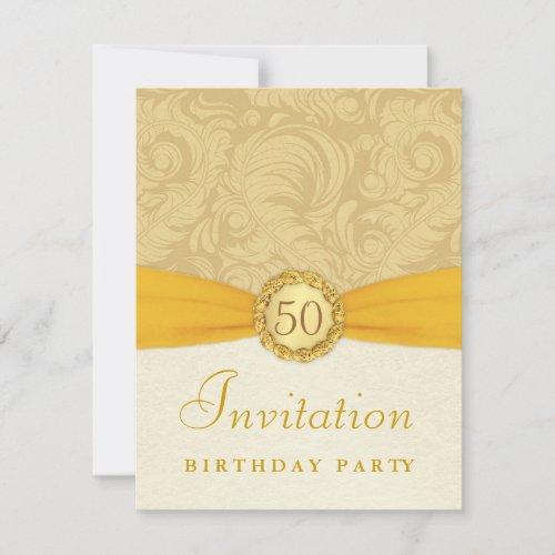 50th Birthday Party - Gold Damask with Monogram Invite