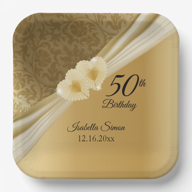 50th Birthday Party - Gold Design Paper Plates (Front)